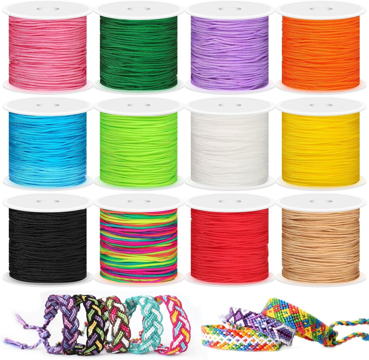 12 Rolls Nylon String for Bracelets, Chinese Knotting Nylon Cord for Jewelry Making, Nylon Beading Thread for Kumihimo, Braided Bracelets, Necklaces, Macrame Craft, Wind Chime